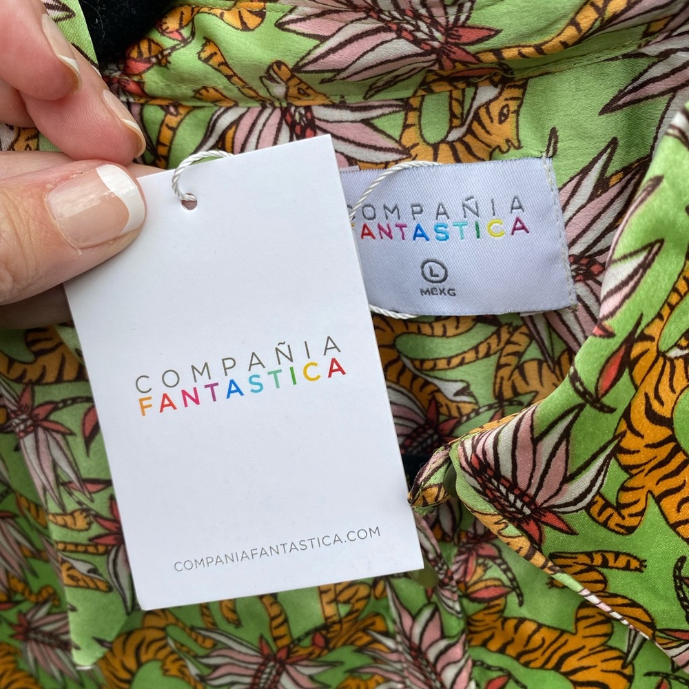 NWT-Size L-Compania Fantastica Green Palm Leaf Style of the Tiger Shirt Dress - Picture 12 of 13